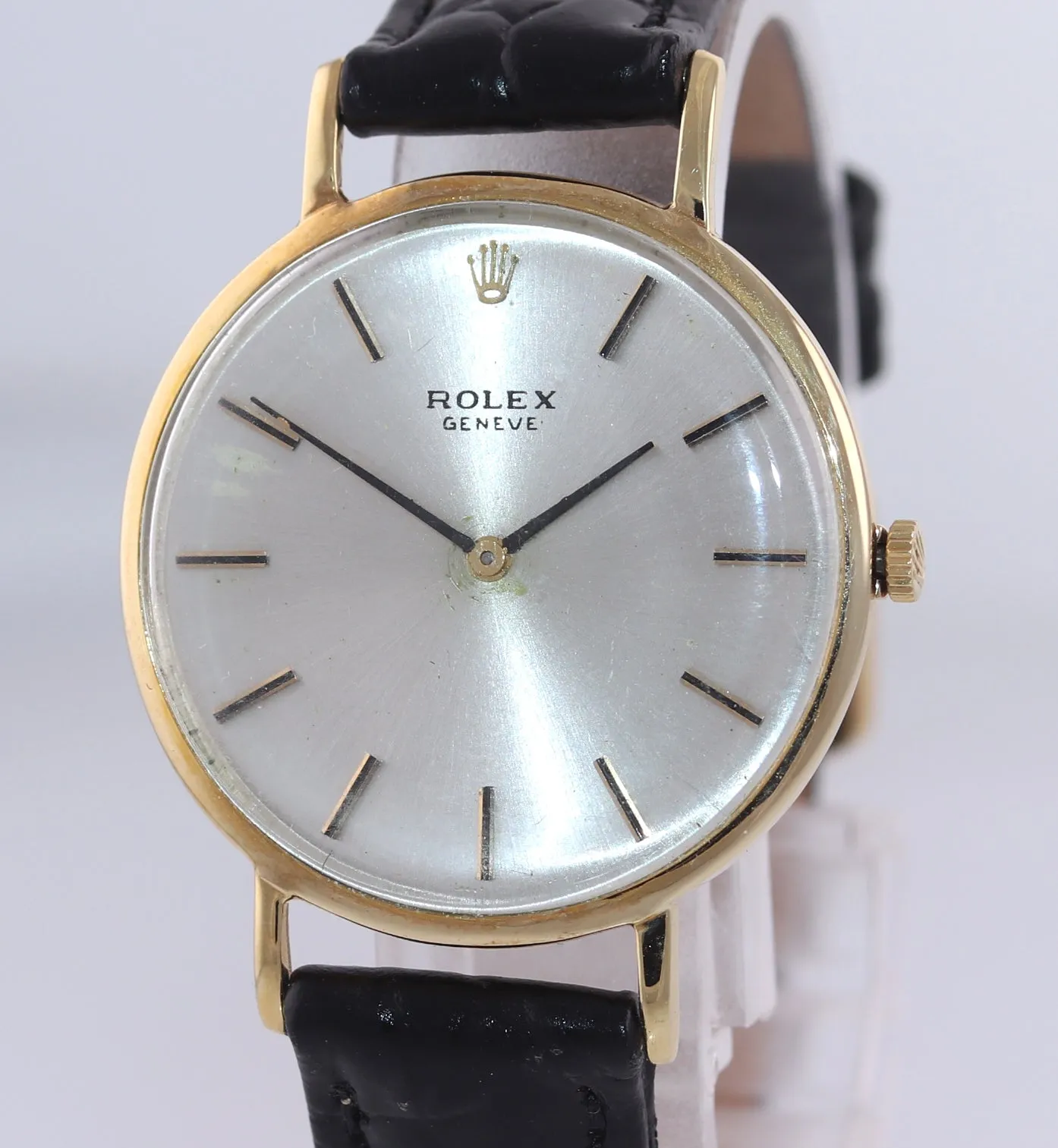 Vintage Rolex Geneve 3601 Solid 14k Yellow Gold 30mm Manual Wind Watch