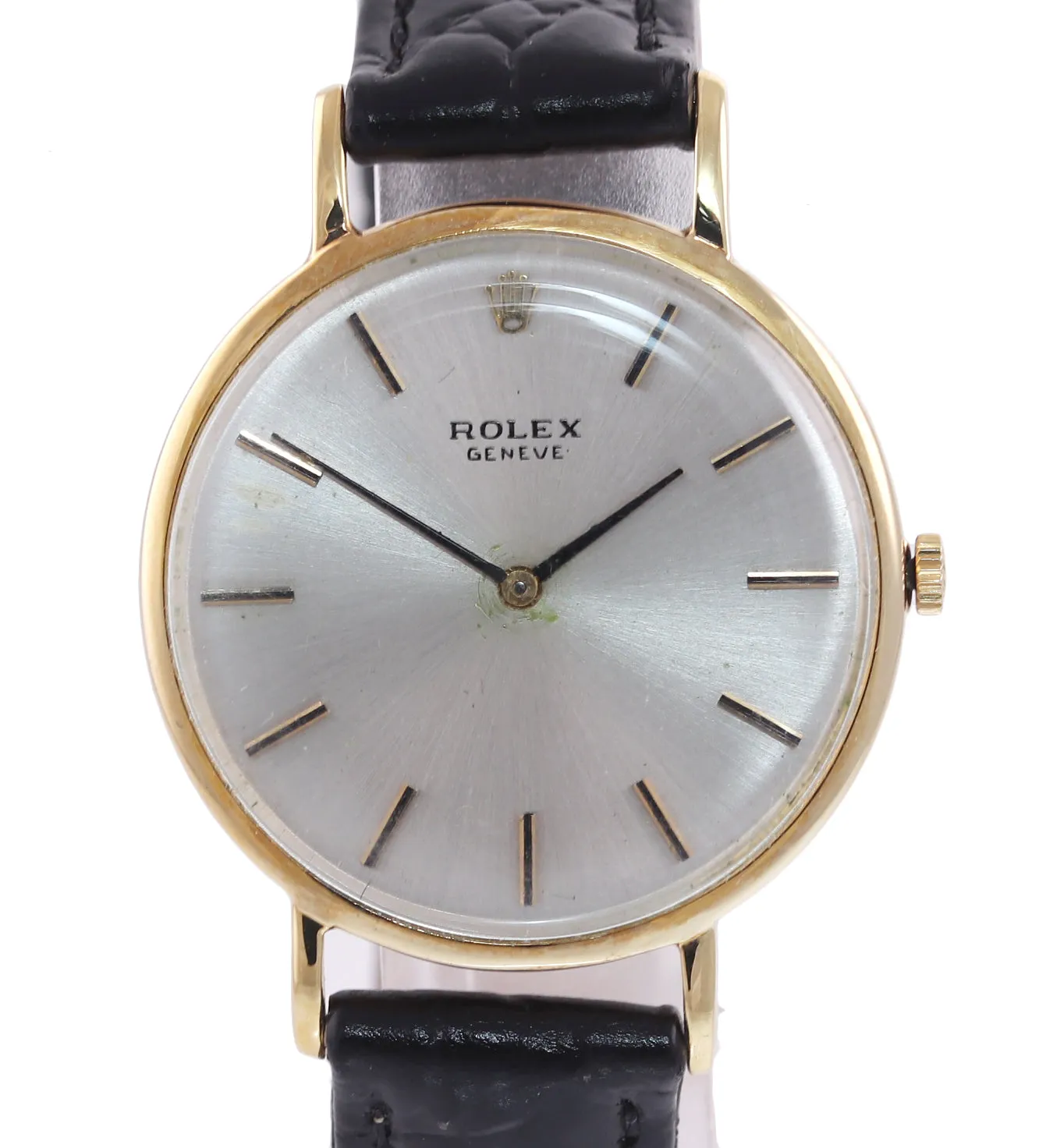 Vintage Rolex Geneve 3601 Solid 14k Yellow Gold 30mm Manual Wind Watch
