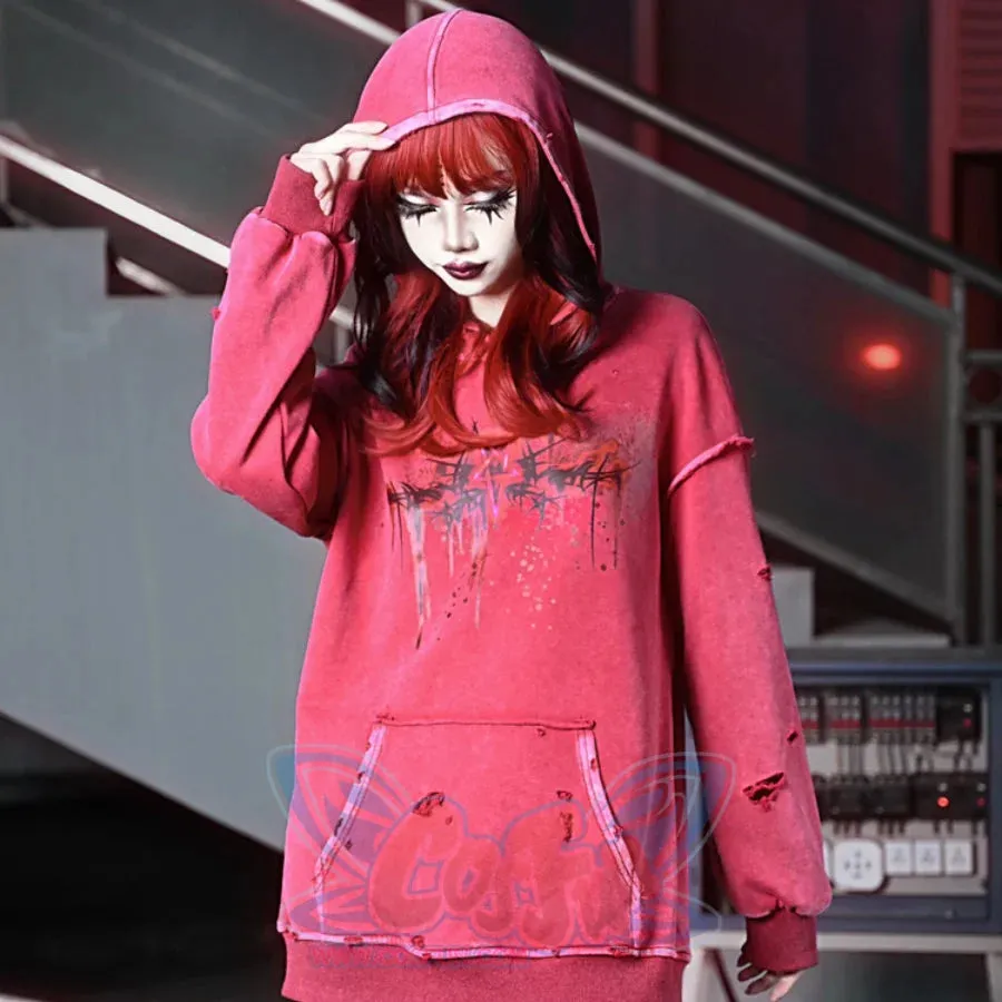 Winter Washed Terry Loop Printed Loose Long-sleeved Hoodie