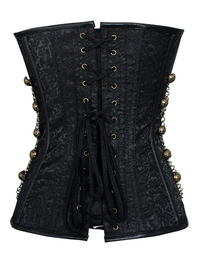 Women Steampunk Gothic Spiral Steel Bones Brocade Overbust Corset with Chains