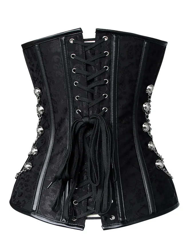 Women Steampunk Gothic Spiral Steel Bones Brocade Overbust Corset with Chains
