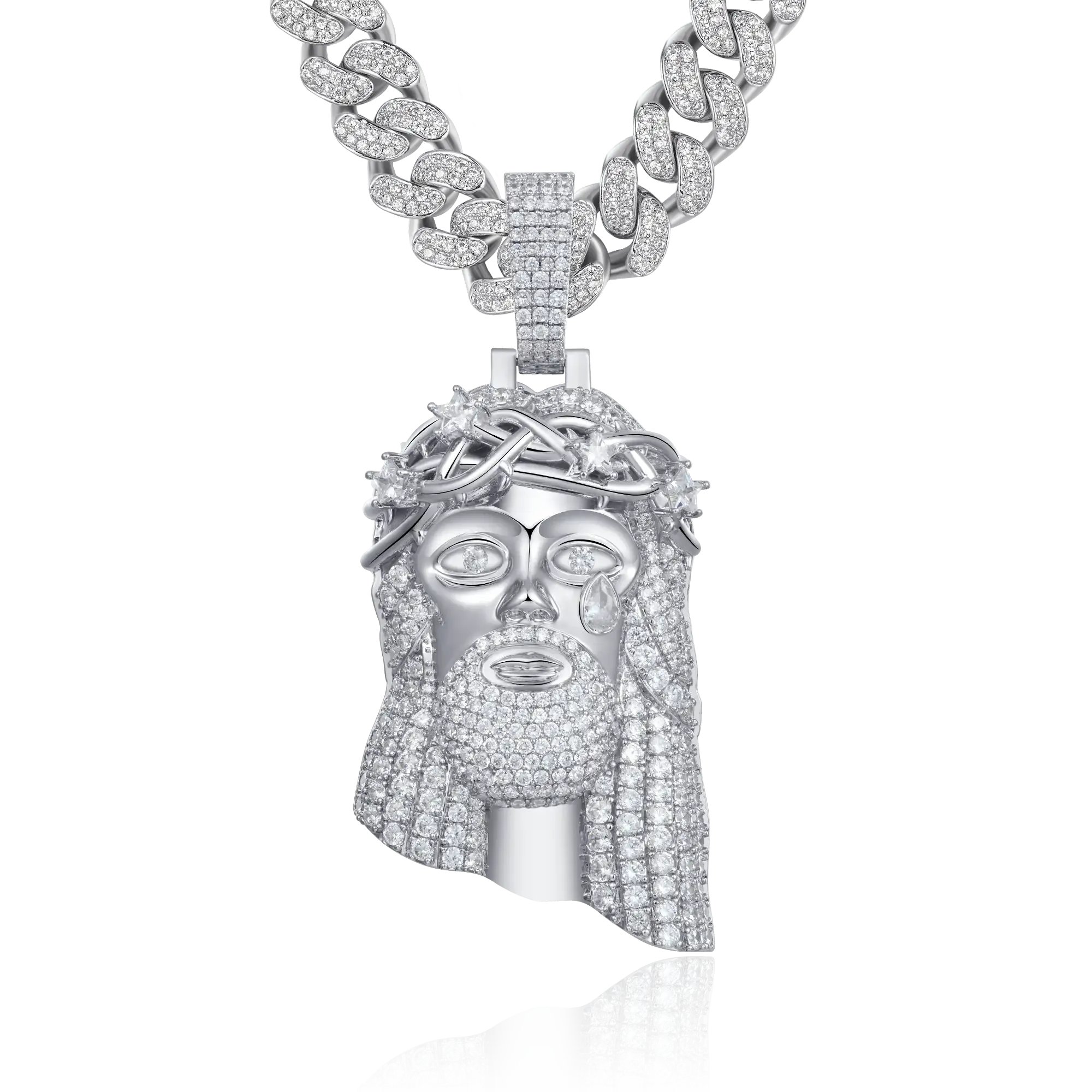 Women's White Gold Stellar Jesus Pendant -  Large
