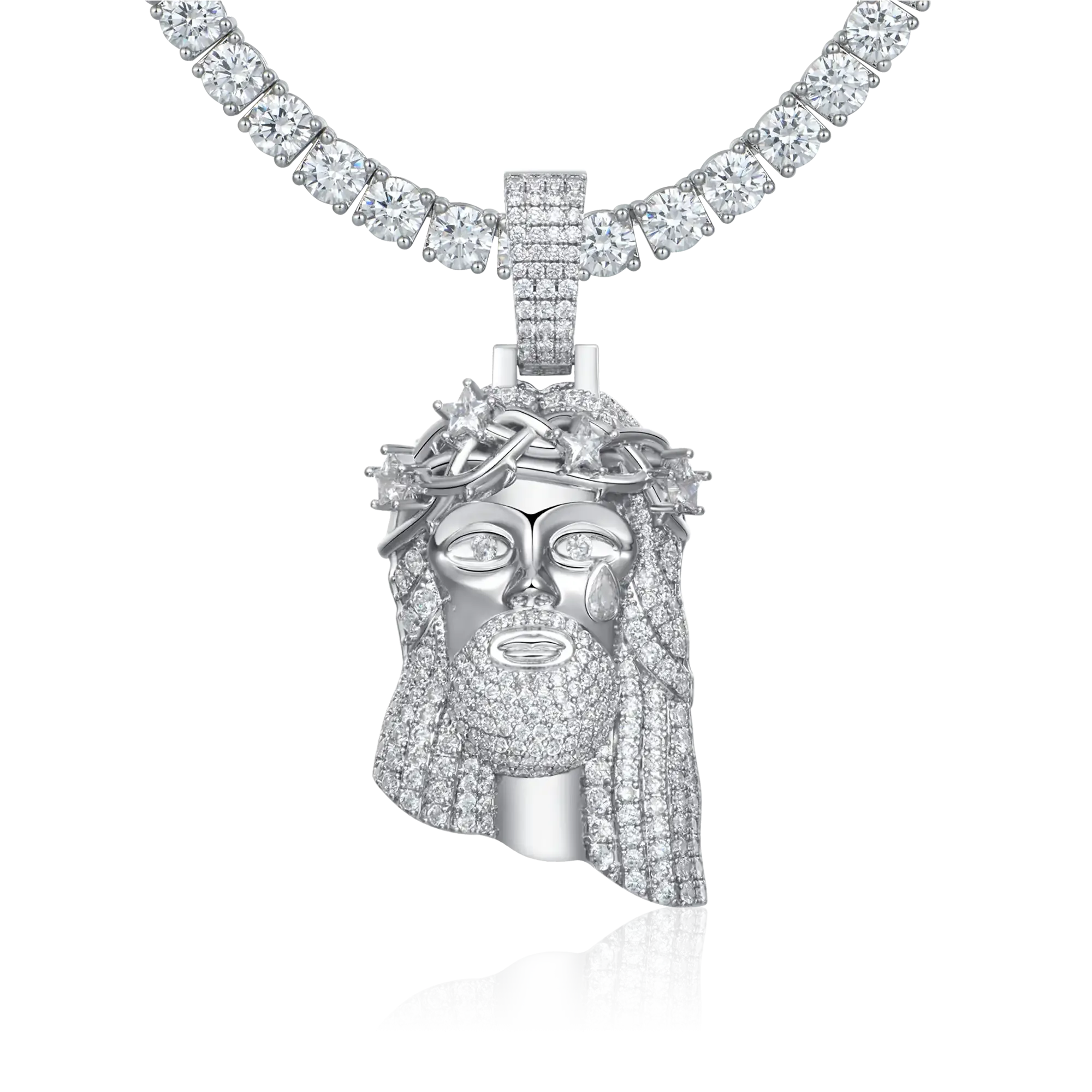 Women's White Gold Stellar Jesus Pendant - Medium