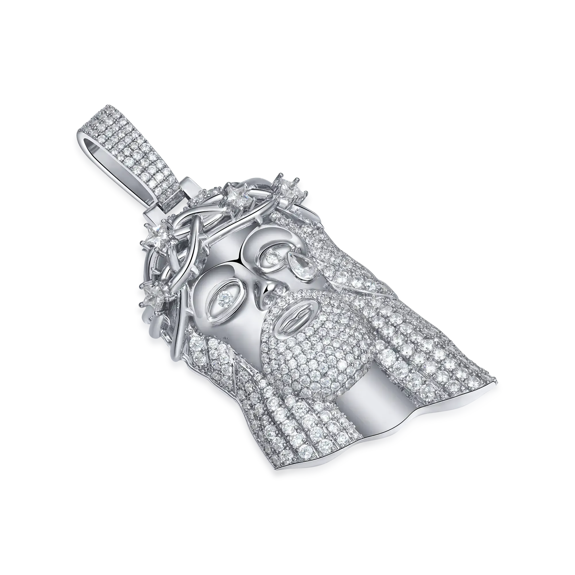 Women's White Gold Stellar Jesus Pendant - Medium