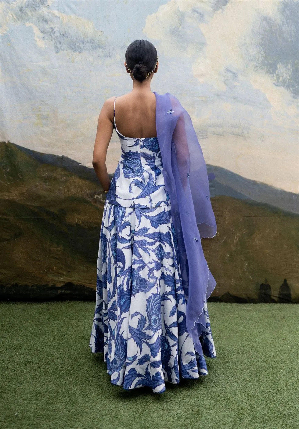 Yam   I   Moriano Luna Lehenga LEHENGA SET  SATIN & ORGANZA (DUPATTA) BLUE An Indian Summer YAMLG02