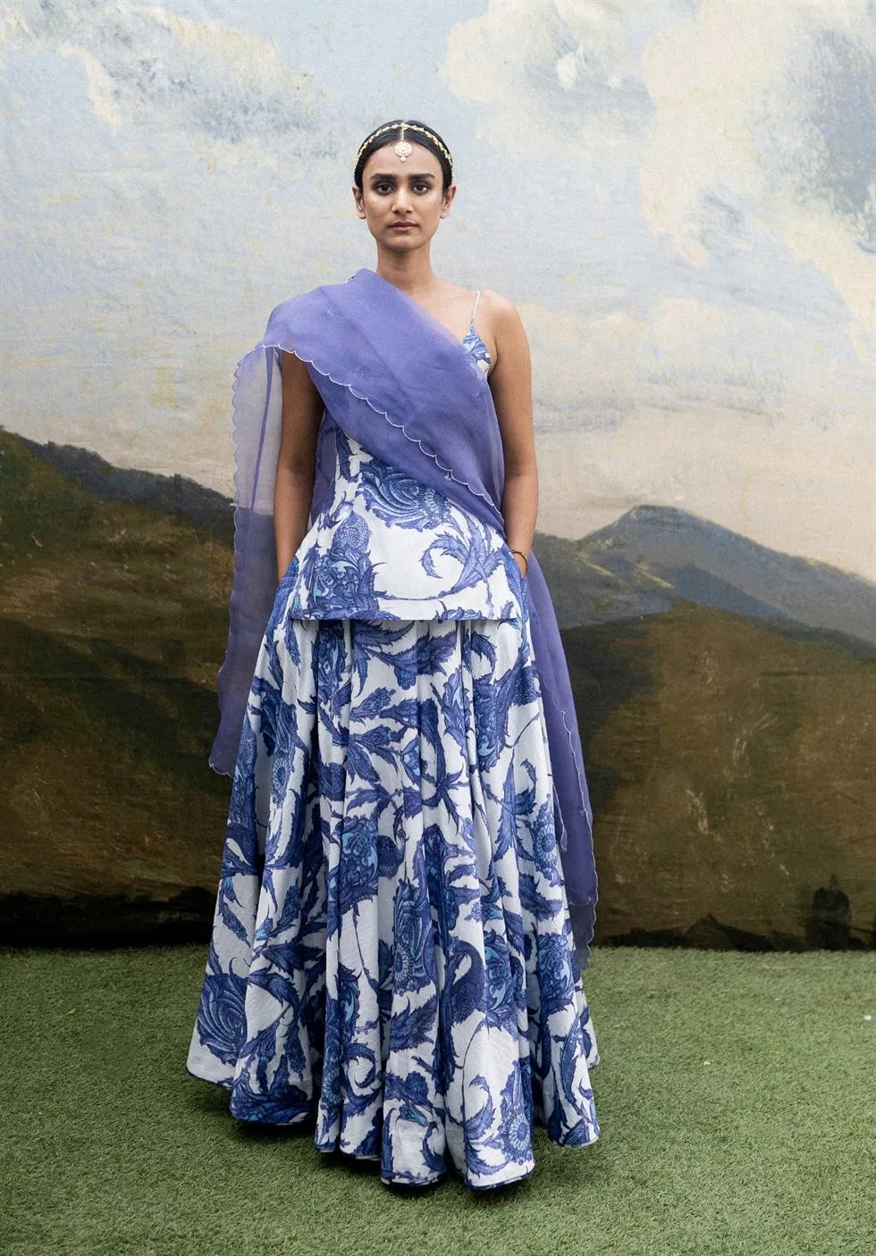 Yam   I   Moriano Luna Lehenga LEHENGA SET  SATIN & ORGANZA (DUPATTA) BLUE An Indian Summer YAMLG02