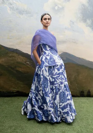 Yam   I   Moriano Luna Lehenga LEHENGA SET  SATIN & ORGANZA (DUPATTA) BLUE An Indian Summer YAMLG02