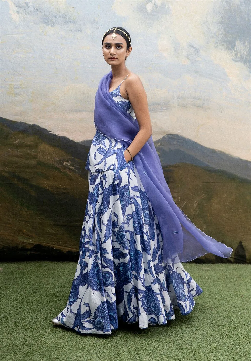 Yam   I   Moriano Luna Lehenga LEHENGA SET  SATIN & ORGANZA (DUPATTA) BLUE An Indian Summer YAMLG02