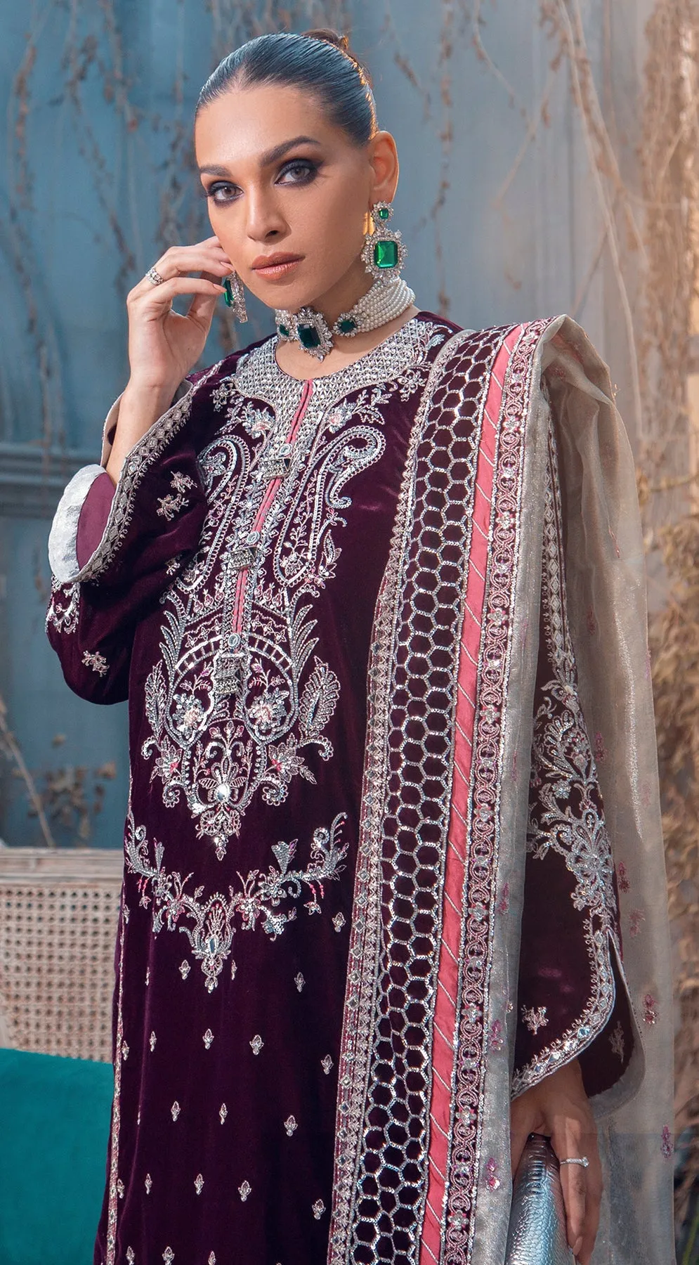 ZELDA VL121-04 |  Anaya by Kiran Chaudhry Velour De Fete '21 | Unstitched Embroidered Velvet Suits