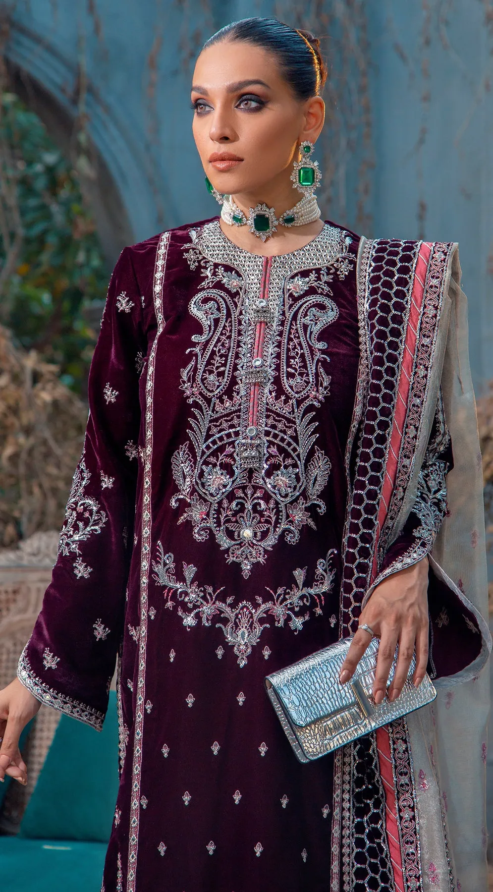 ZELDA VL121-04 |  Anaya by Kiran Chaudhry Velour De Fete '21 | Unstitched Embroidered Velvet Suits